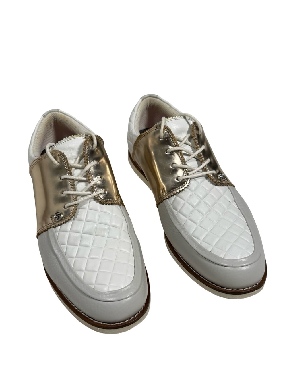 G/Fore Gallivanter Women’s Sz 9.5 White Rose Gold Golf Shoes Quilted Leather